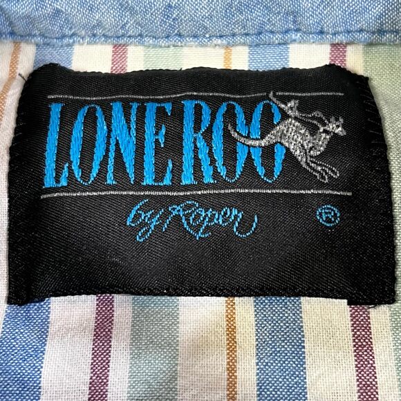 Blue Stripe Button Down Shirt XL VTG Lone Roo - Picture 7 of 7